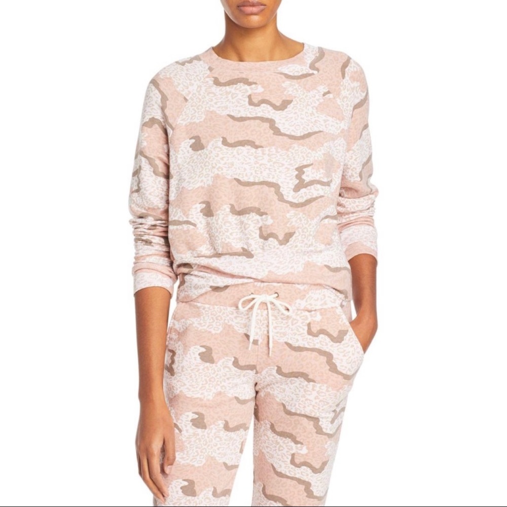 Monrow Leopard Print Raglan Crewneck, Size Xl - image 1